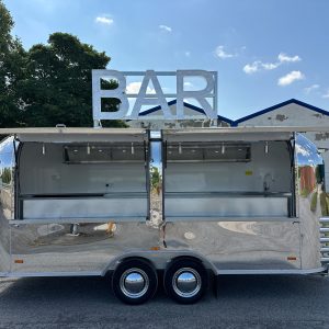 5.5m Stainless Steel Bar Trailer — Fridge & Glass Cooler