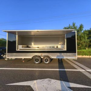 5.5m Black Mobile Butchers Trailer — Fridge & Push Out Counter